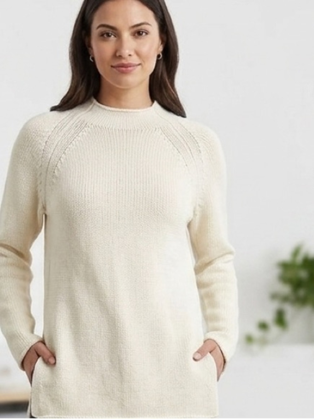 Brochu‎ Walker Beige wool cashmere Blend High-Low Sweater Size M